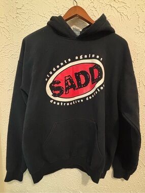 Gildan y2k Black Hoodie with Red and White SADD Logo unisex